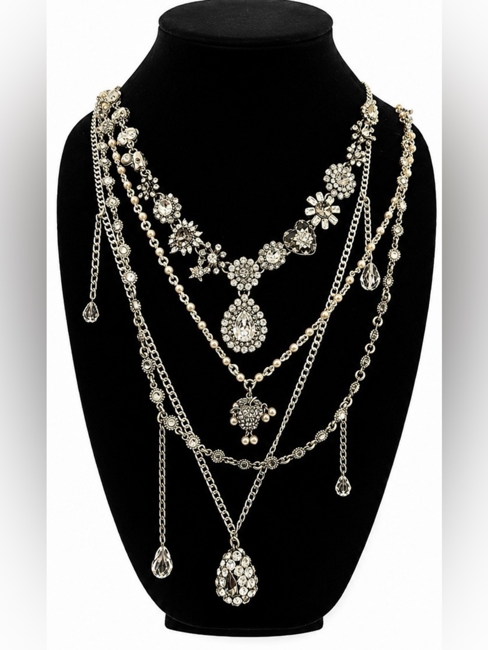 Otazu Multi Tiered Vintage Glam Swarovski Crystal Statement Necklace
